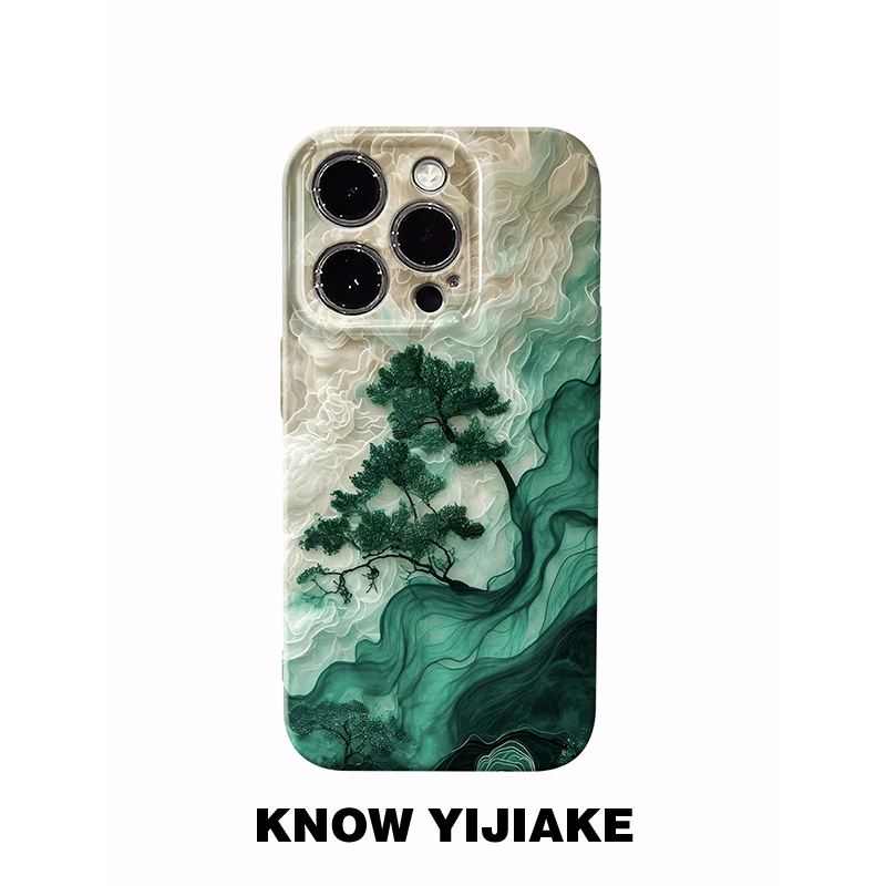 中式云雾青松适用于苹果iqoo华为oppo小米vivo一加菲林手机防摔壳