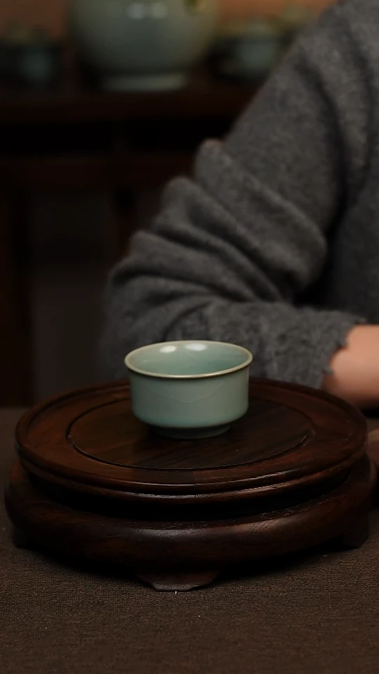 瓷片仿古天青直口杯60ml 微瑕 不带礼盒