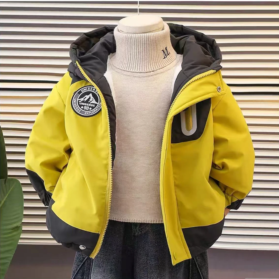 男童秋冬外套加绒加厚2025新款儿童冬季冲锋衣宝宝棉衣冬装连帽潮