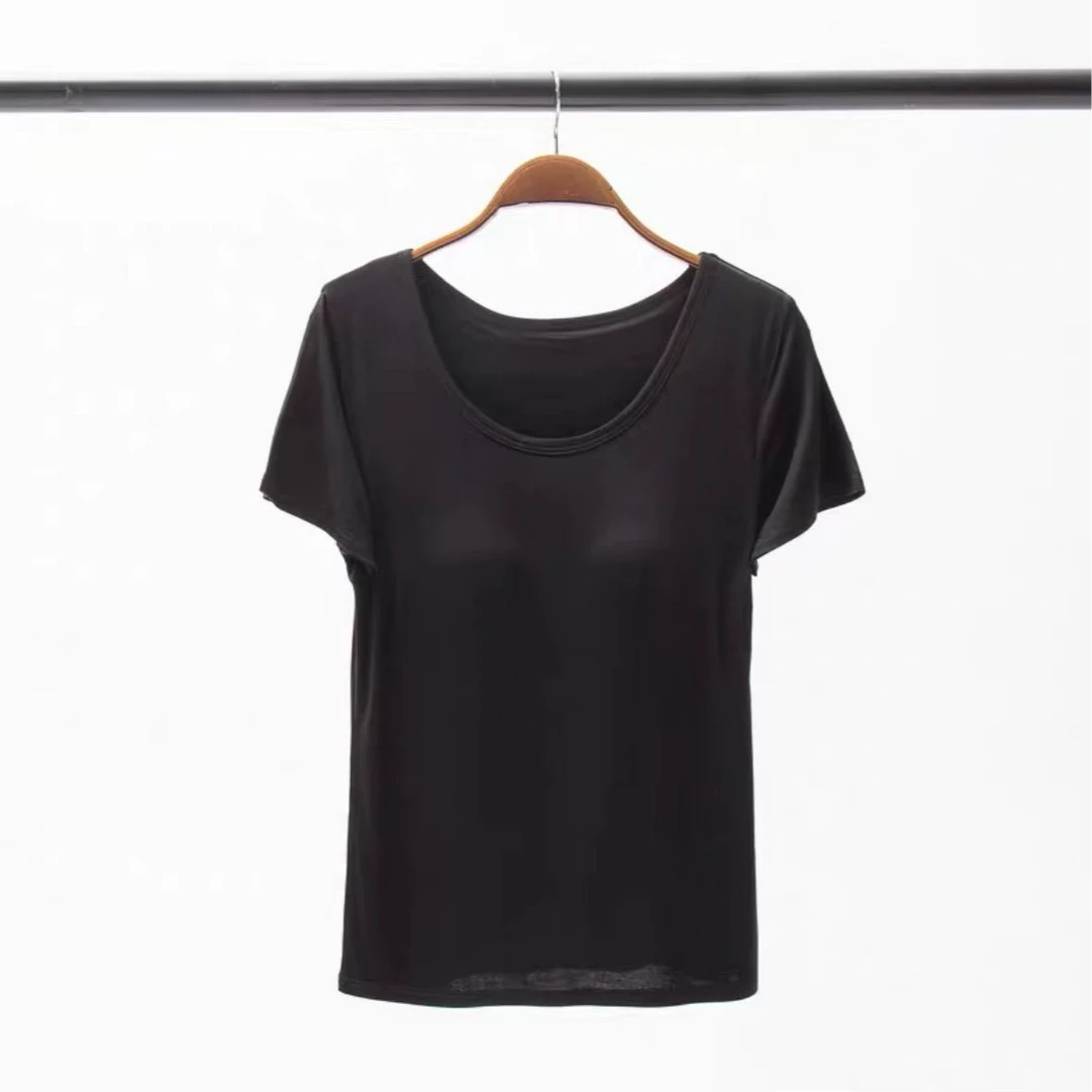 8219-L沙T恤（黑色）胸垫短袖