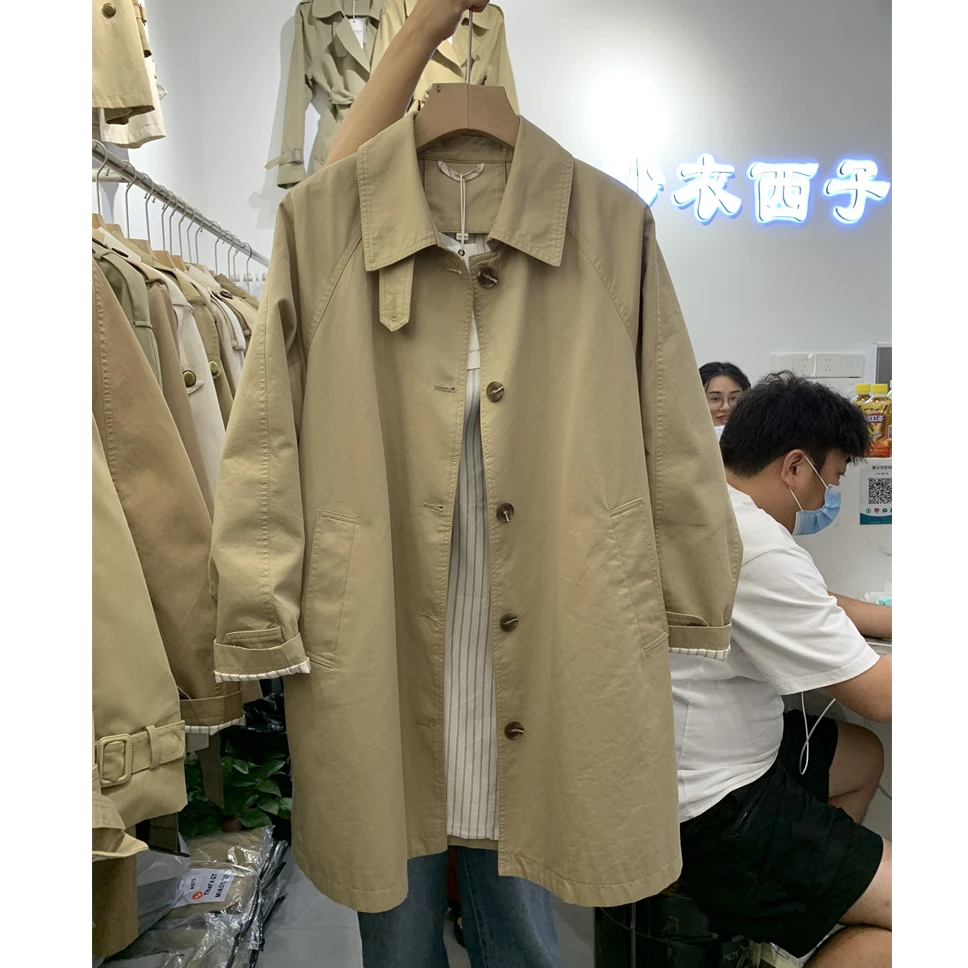 大码高级感卡其色中长款工装风衣女春秋季宽松慵懒风欧货外套