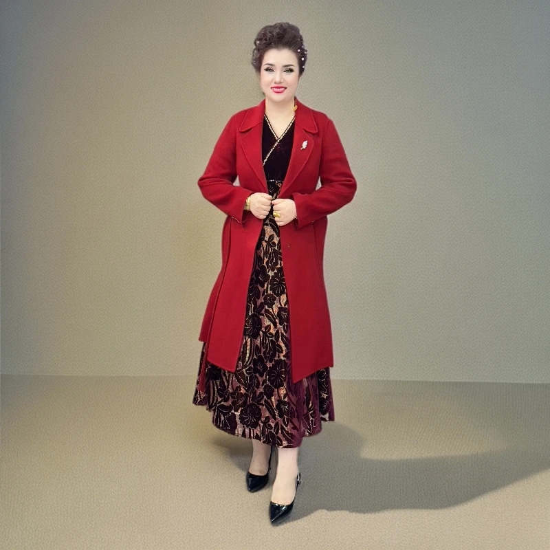 秋冬毛呢外套时尚冬季长款百搭中长款大衣轻奢气质（240-11）