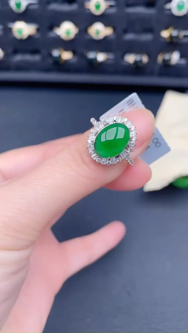 银S925镶嵌戒指翡翠天然a货翡翠95