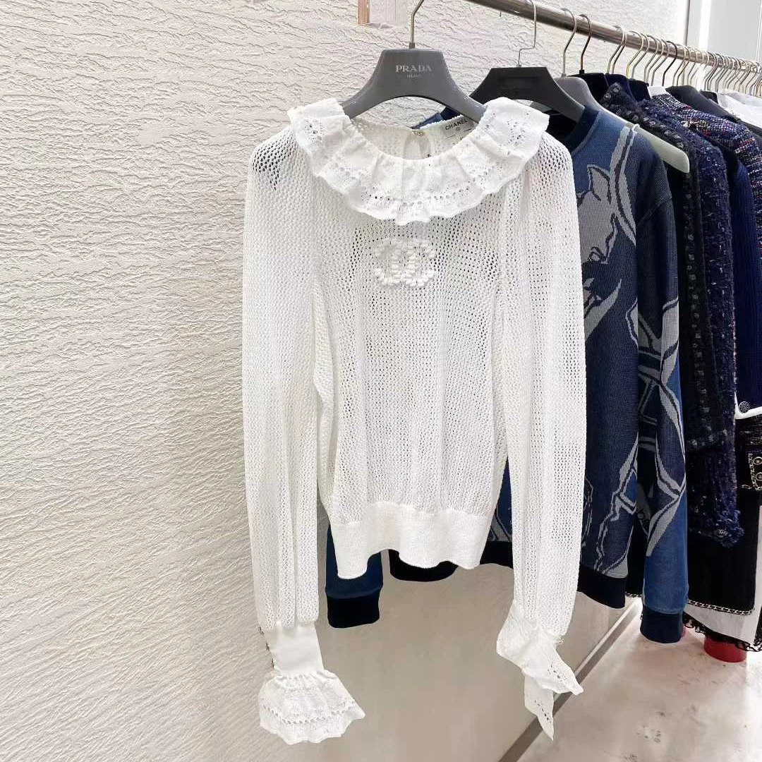 99新 Chanel/香奈儿 Chanel2025新款白色镂空荷叶边上衣