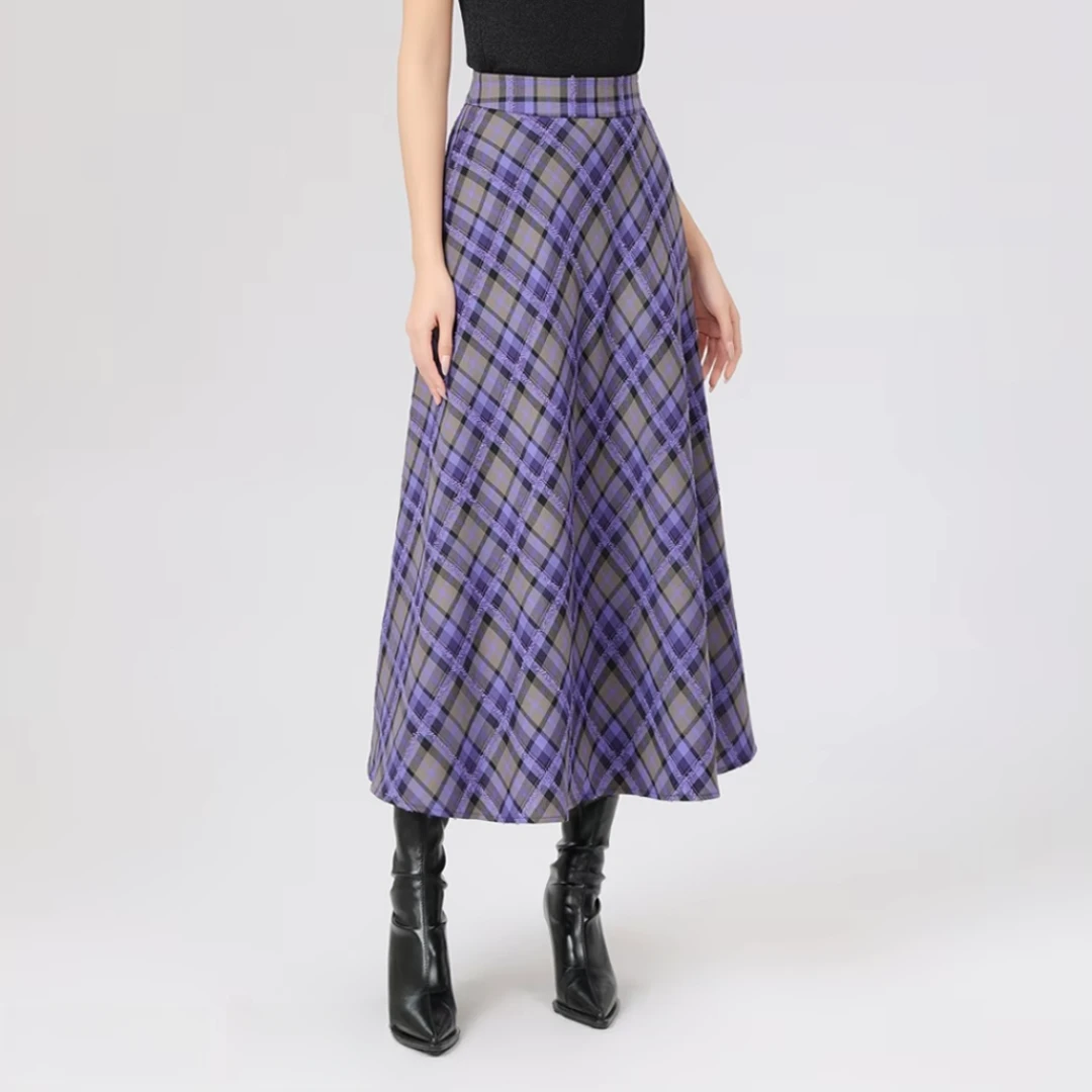 AMASS/阿玛施 25年新款质感高定优雅时尚百搭格子半身长裙5200428