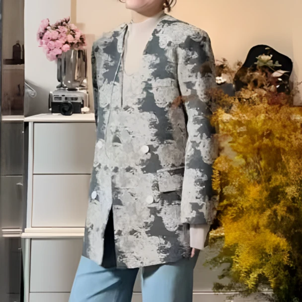 2025早春复古提花晕染外套宽肩西装外套长袖时尚休闲春季潮流