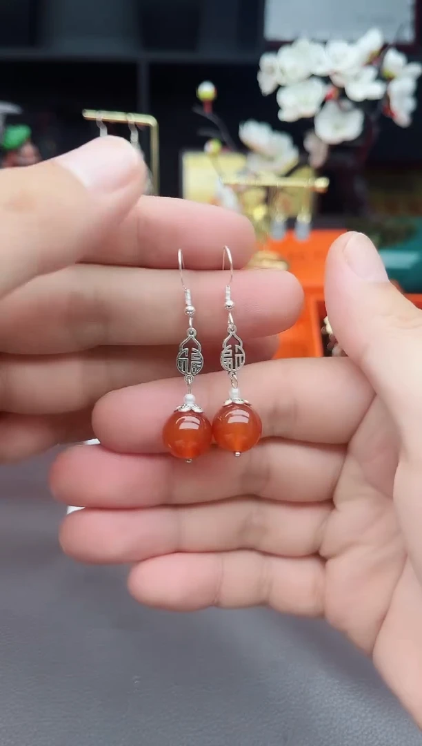 玛瑙/玉髓耳饰银S925镶嵌230000