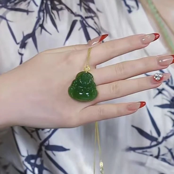 【小池专属】18K和田玉碧玉佛公吊坠 30*28*10 MTZ0097