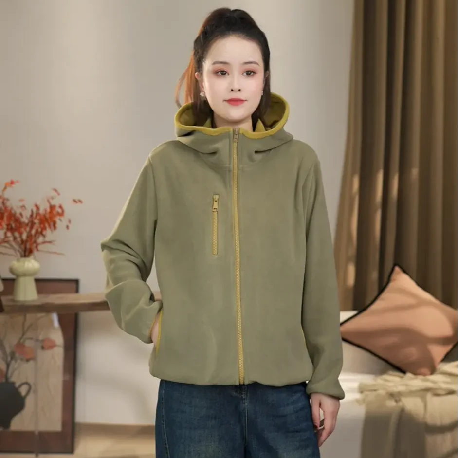 【沐沐】秋冬新款连帽宽松保暖防风短外套时尚开衫加绒加厚连帽外套