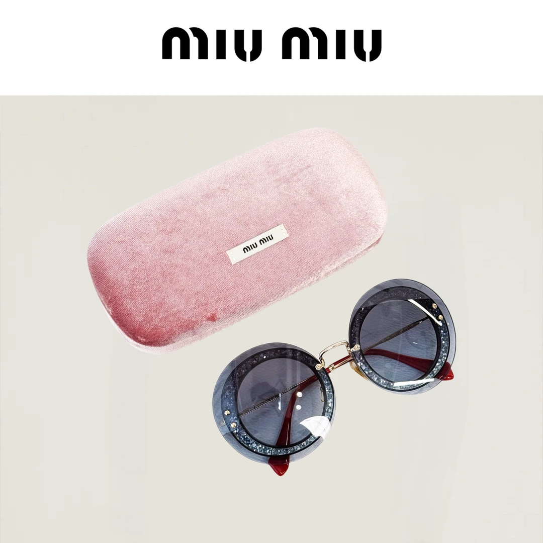 99新 MIU MIU/缪缪 水钻双层蓝色圆形墨镜