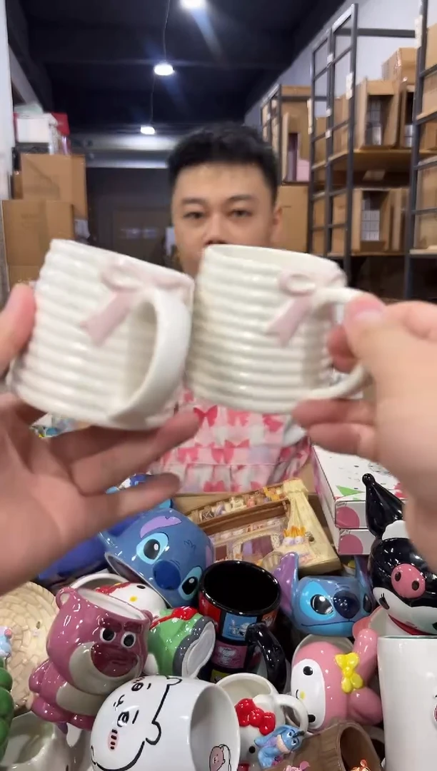 瓷片白色蝴蝶结水杯2件套