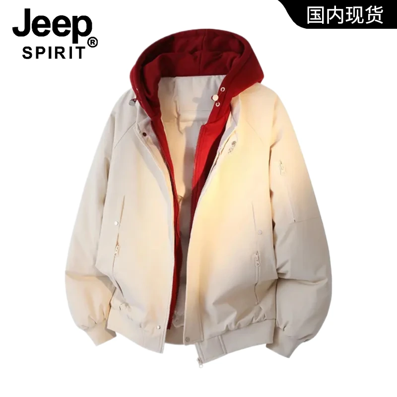 JEEP SPIRIT吉普潮流宽松假两件棉服外套男秋冬款加厚保暖棉衣男