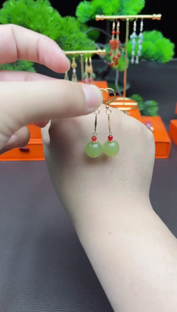 东陵石银S925镶嵌耳饰404