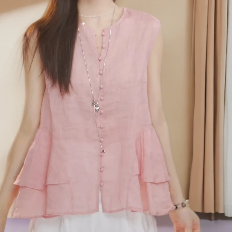 夏季新款法式荷叶边无袖上衣C5609