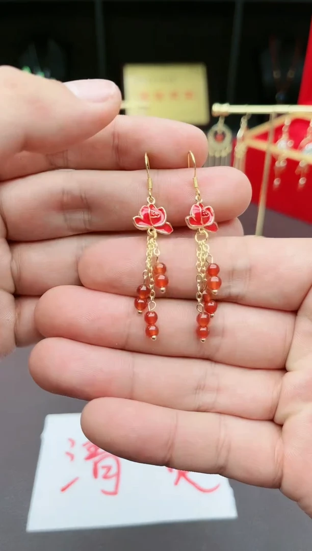 【闪购商品】南红玛瑙耳饰银S925镶嵌705000