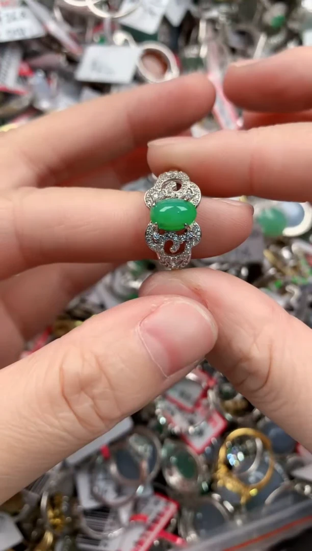 银S925镶嵌戒指翡翠555----4