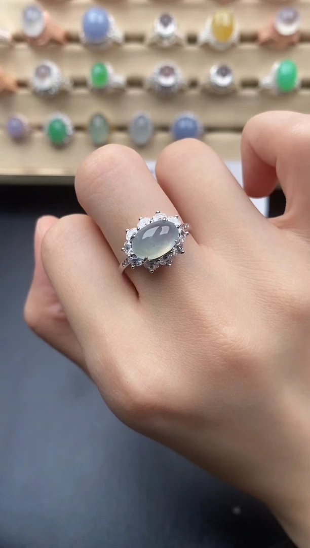 翡翠戒指银S925镶嵌一物一证一礼盒