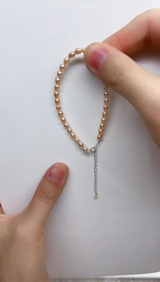 淡水珍珠手链未镶嵌粉色小米3mm