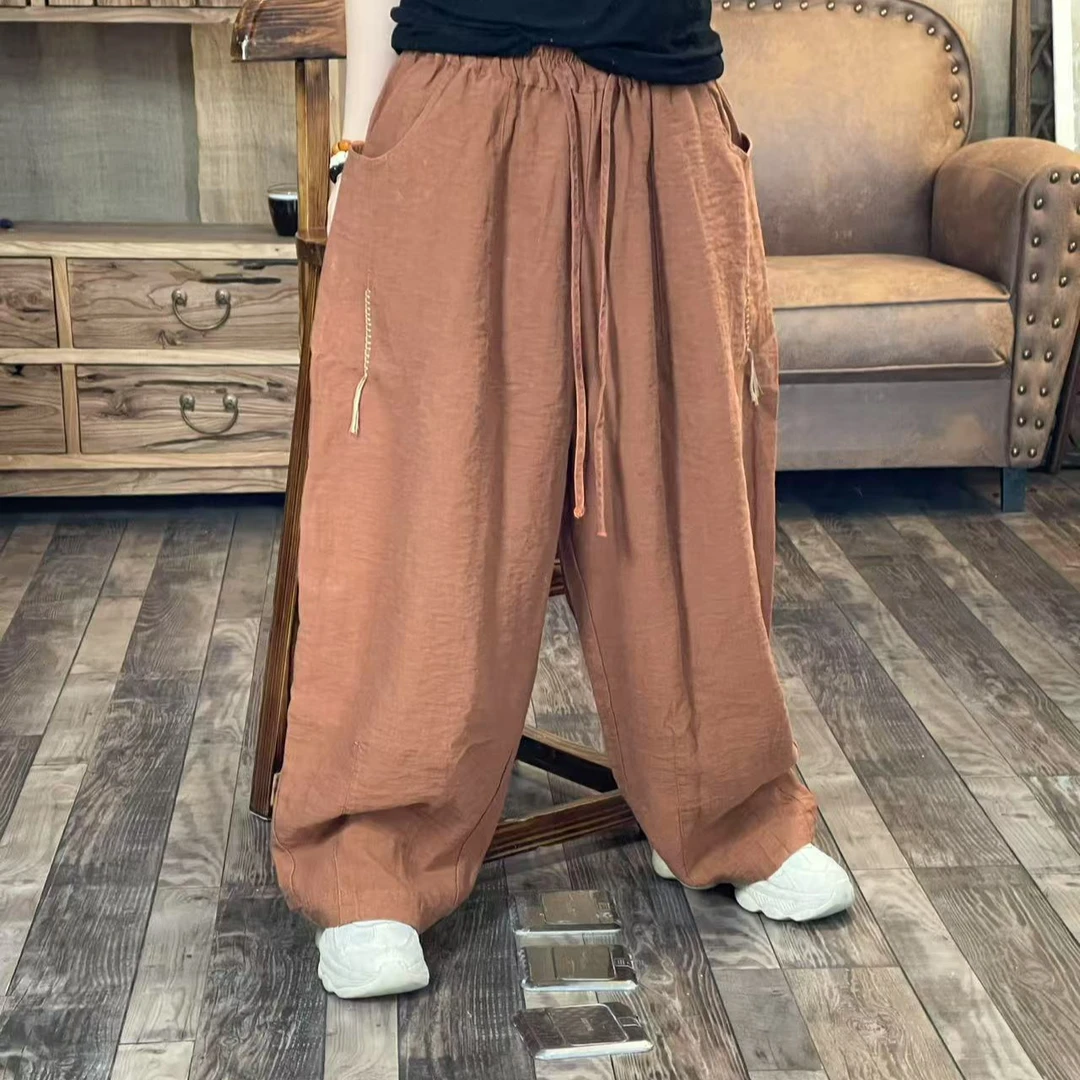 [四月阳光]春夏亚麻炒色个性明线女士休闲裤(长91臀围144)