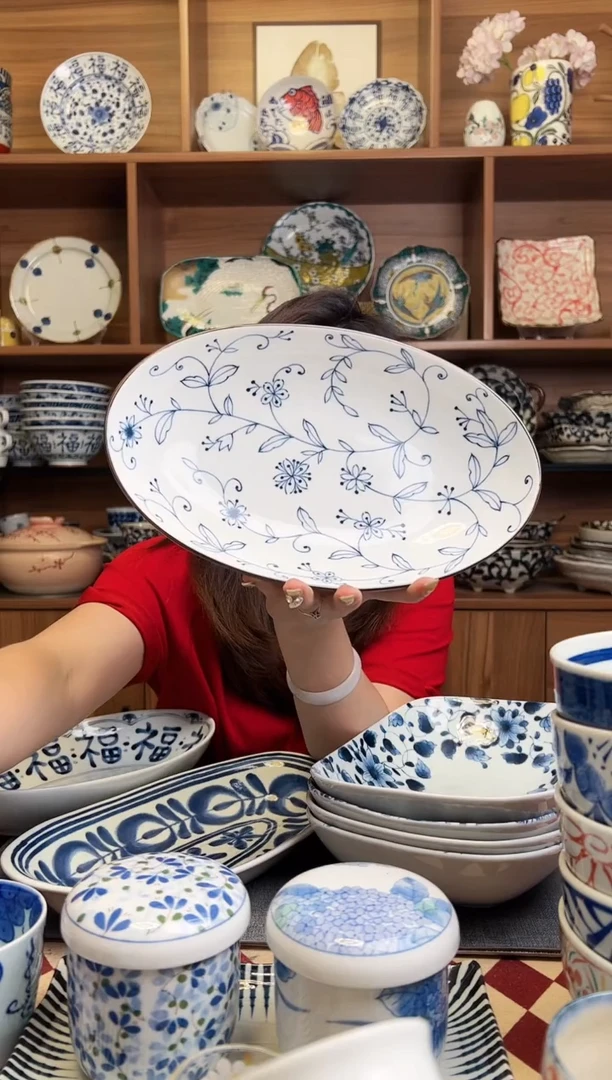 瓷片线唐草26cm椭圆鱼盘