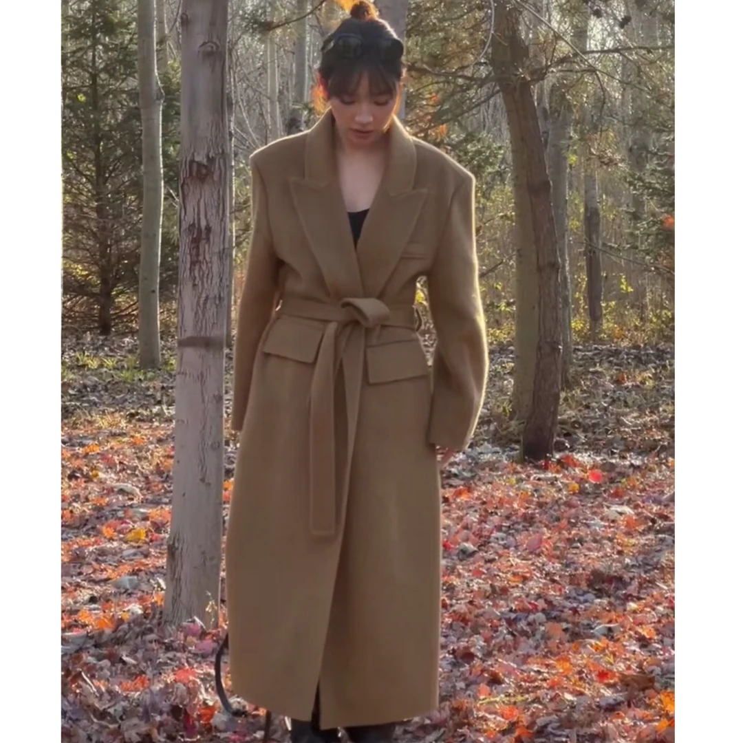 2025年货款时尚百搭显贵气韩版轻奢气质显瘦垫肩双面毛呢大衣