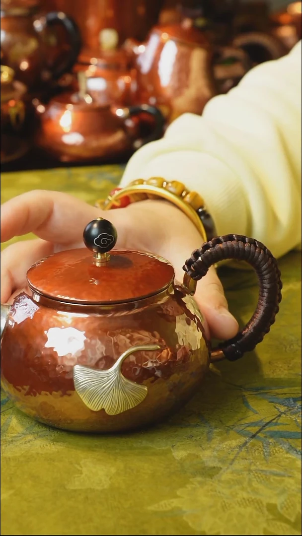 纯紫铜千秋大叶泡茶壶
