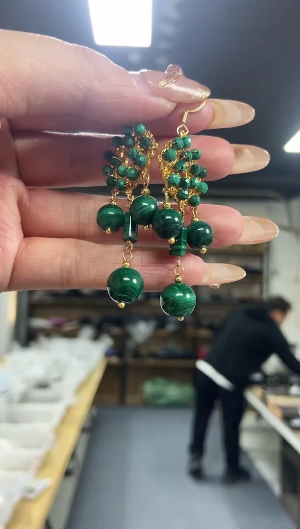 【闪购商品】孔雀石耳饰未镶嵌多样性发其一颜色微差