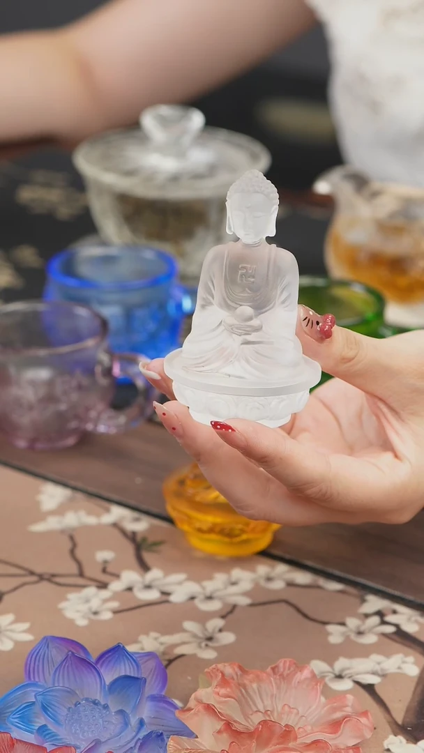 手工艺品琉璃白色药师佛茶宠摆件