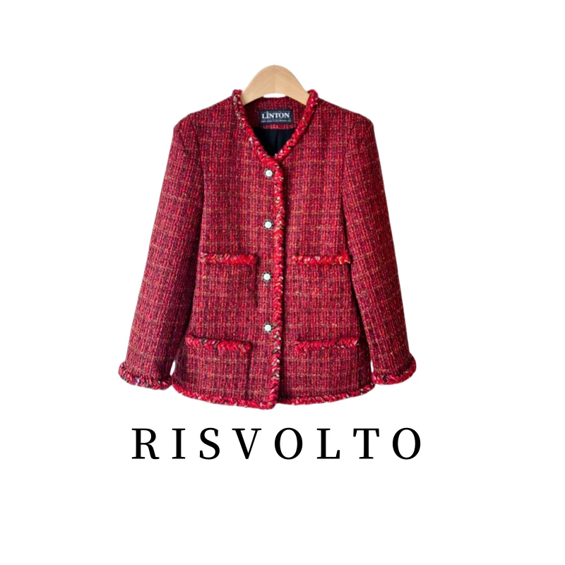 RISVOLTO  英国进口林顿原厂粗花呢小香风短款外套-6159