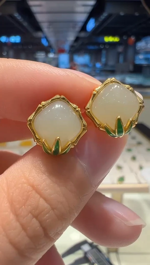 【闪购商品】和田玉耳饰银S925镶嵌06