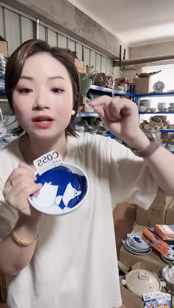 瓷片全新高端瓷器12cm黑白猫咪钵一只C055