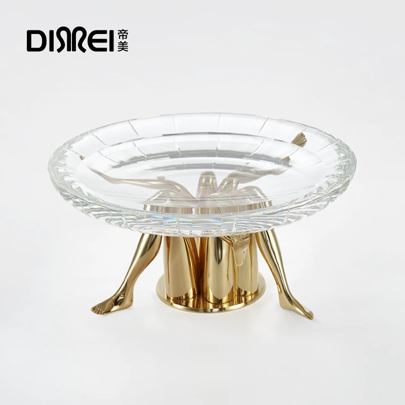 [金膝玉足]美人腿果盘轻奢纯铜水晶果盘轻奢家居艺术摆件客厅餐厅