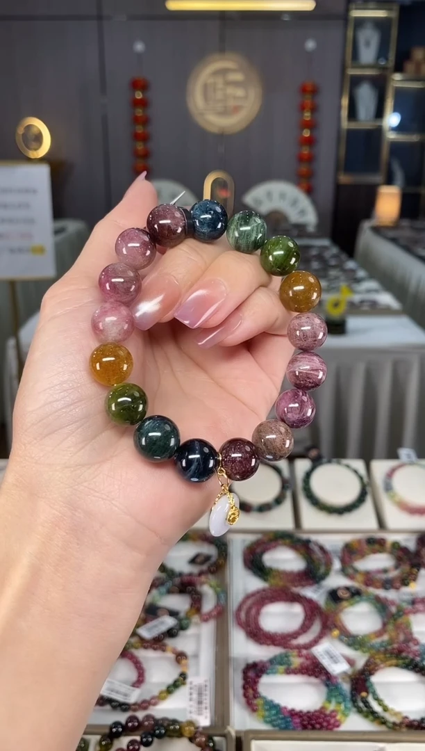 未镶嵌老矿碧玺彩虹单圈手串12mm+碧玺hon多样性发货一条