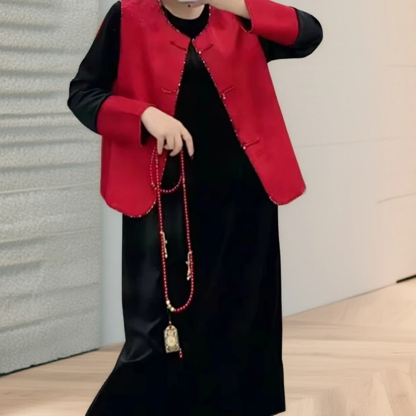 1350大码女装新年款国风马甲+长裙