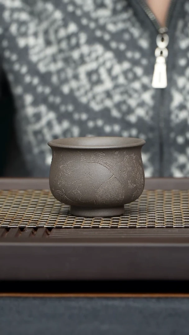 茶杯紫泥红*牛炉式杯黄龙山原矿零添加青灰紫泥纯手工制作145毫升