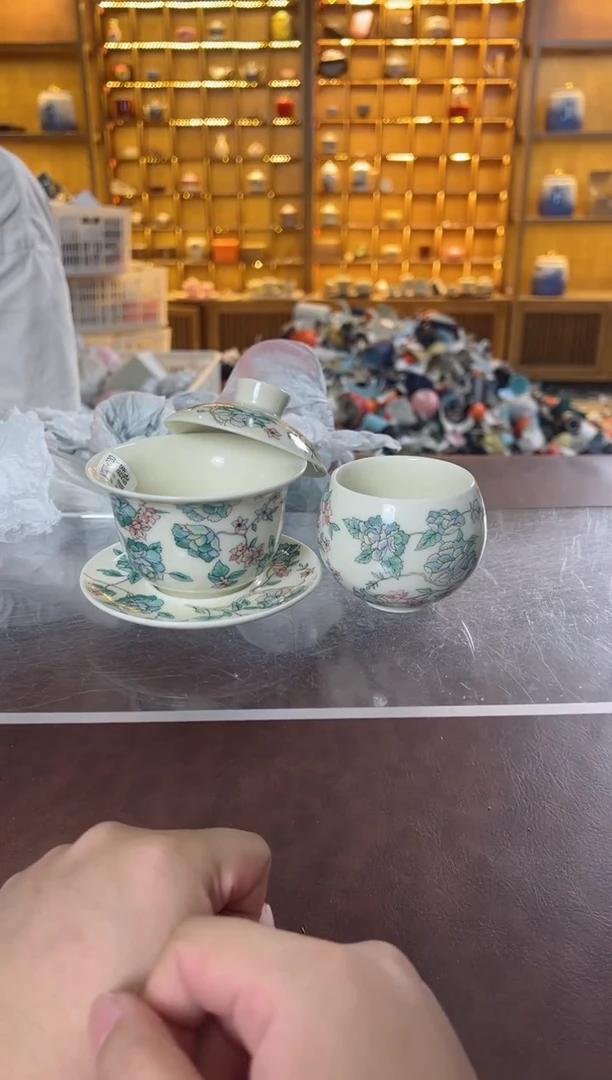 瓷片 鸣盏居11111111山茶花盖碗+主人杯