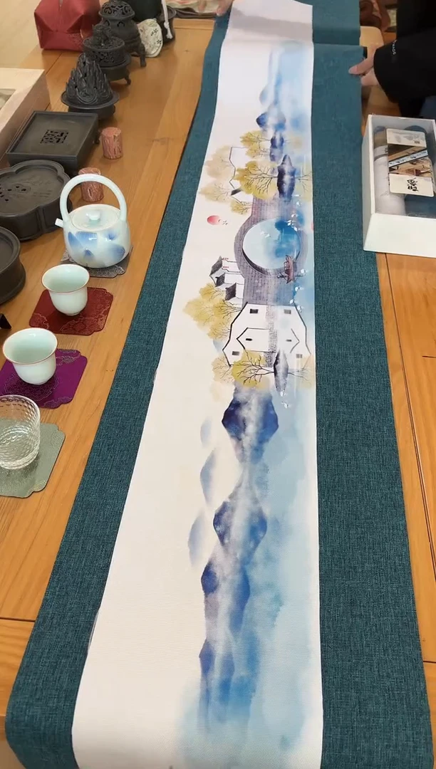 茶席三件套，江南（18+30）*200CM 面布+底布+小茶巾