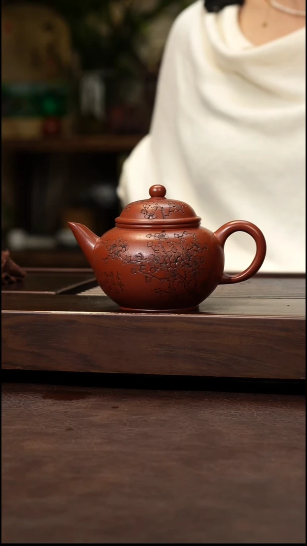 茶壶紫砂朱泥刻绘水平210cc左右