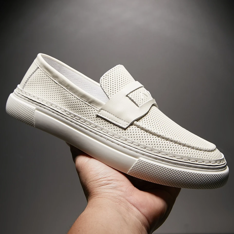 2025欧洲站新款男鞋真皮透气镂空乐福鞋男一脚蹬懒人板鞋头层牛皮