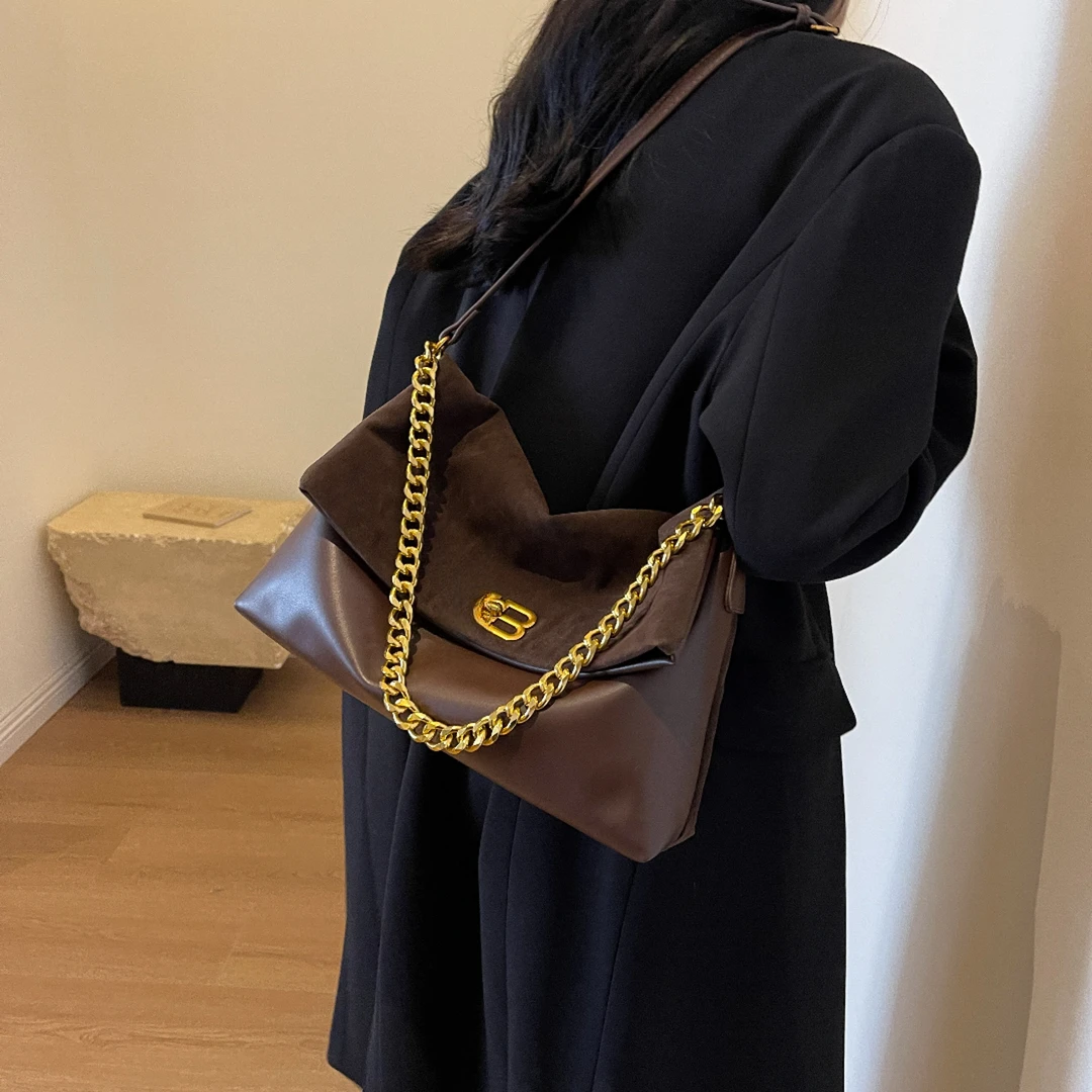 【新款折耳包】高品质麂皮经典信封包单肩斜挎包秋冬简约百搭包包