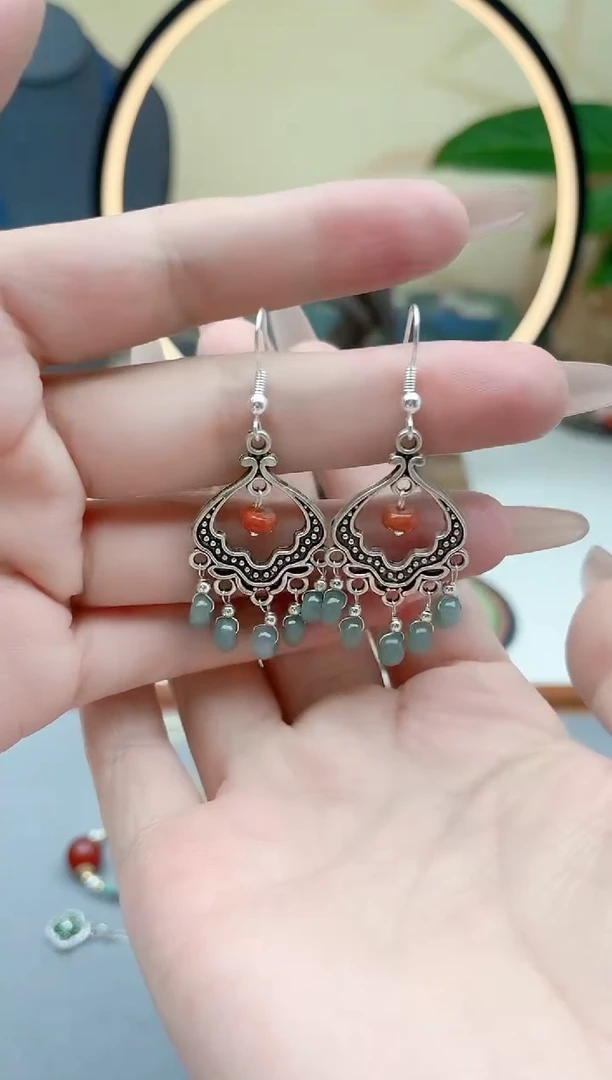 翡翠银S925镶嵌耳饰8A00000