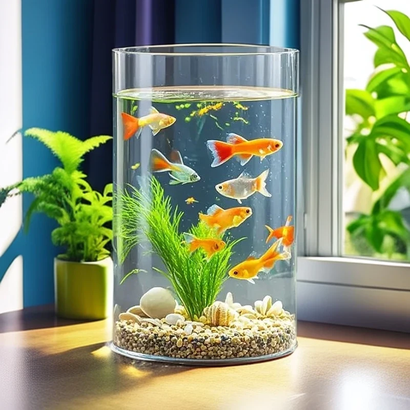 办公室小鱼缸亚克力透明乌龟缸客厅家用桌面圆形迷你小型金鱼缸