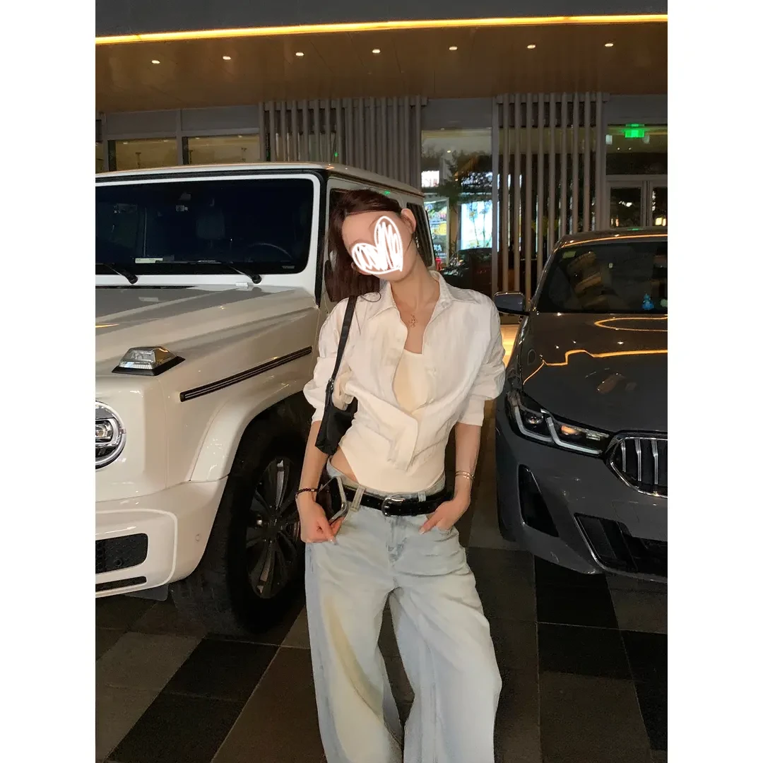 修身假两件连体衬衫夏季法式薄款收腰显瘦百搭别致外穿衬衣女装潮