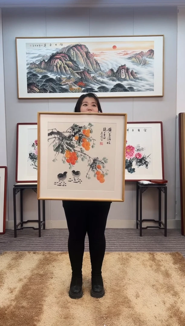 国画手绘黄金果62*62尺寸