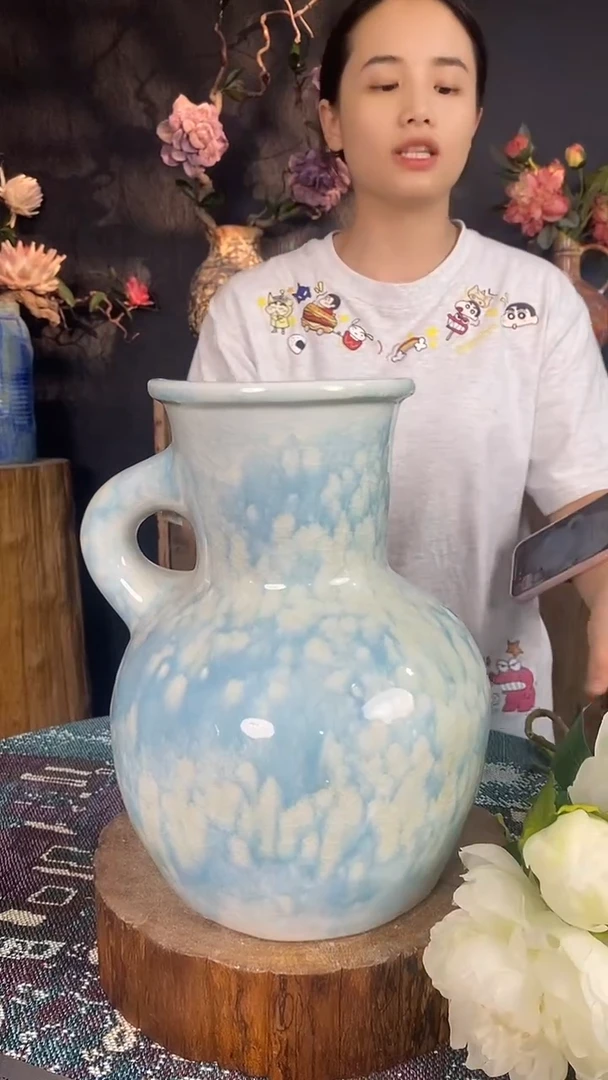 摆件景德镇高温陶瓷花器（口径14*高度28）