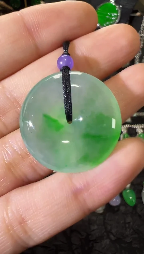 吊坠(不含链)未镶嵌翡翠高冰飘花平安扣吊坠