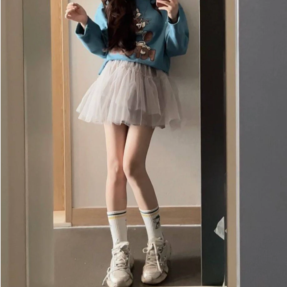 【韩国东大门代购】~N0退~灰米纱裙短裙