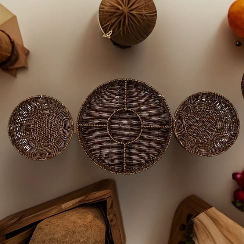 仿藤编托盘小吃零食干果野餐盘家用水果收纳筐