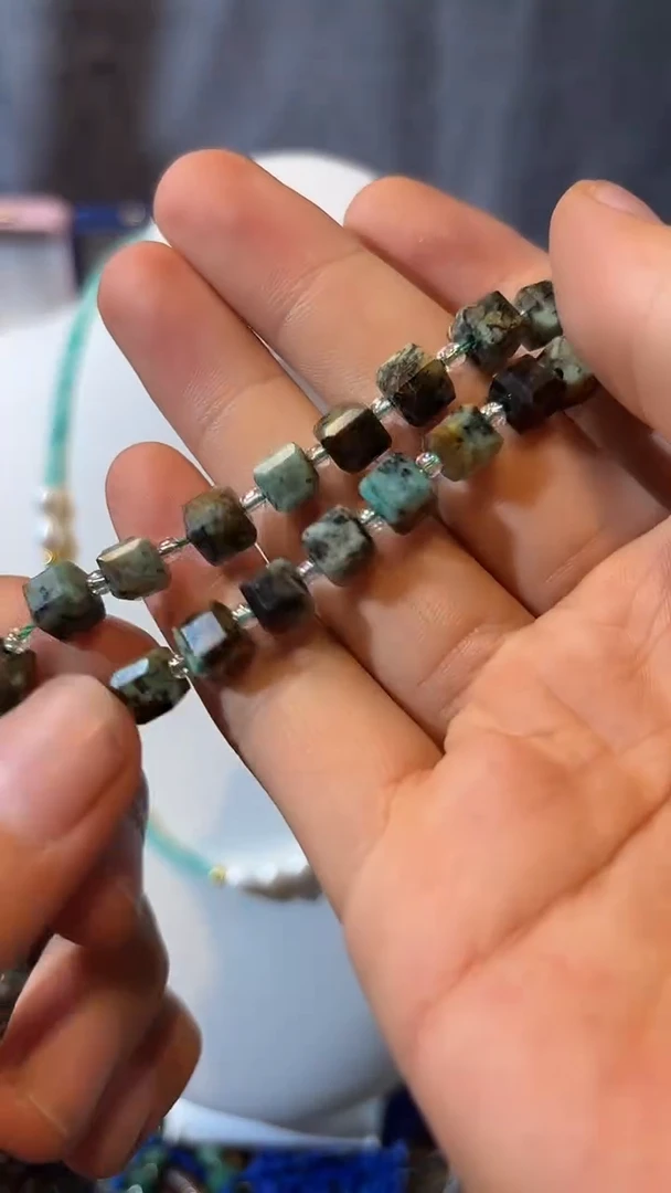 合金玛瑙/玉髓珠宝奇石松石方糖7mm一条