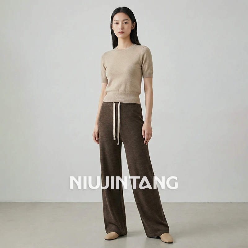 【NJT】2025年秋冬季时尚厚款松紧腰垂感直筒裤(无口袋)HRY0136